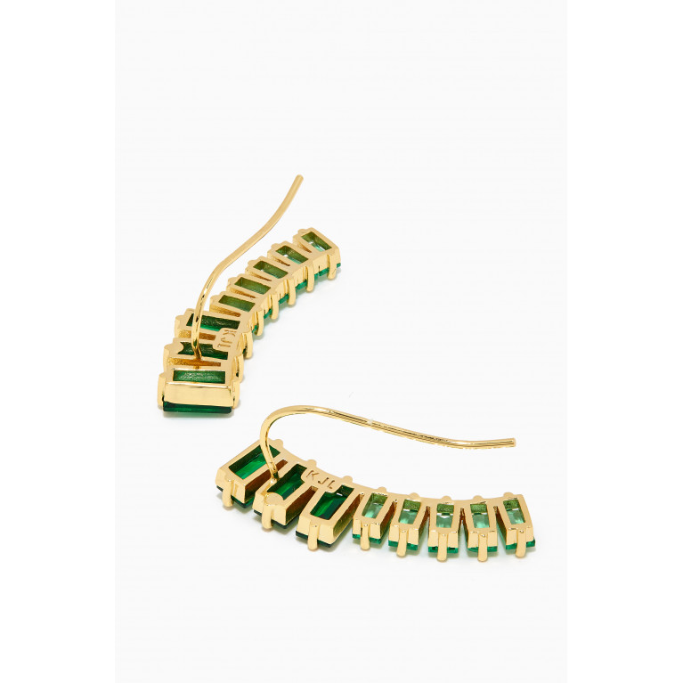 CZ by Kenneth Jay Lane - CZ Baguette-cut Crawler Earrings in 14kt Gold-plated Brass Green