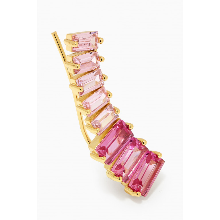 CZ by Kenneth Jay Lane - CZ Baguette-cut Crawler Earrings in 14kt Gold-plated Brass Pink