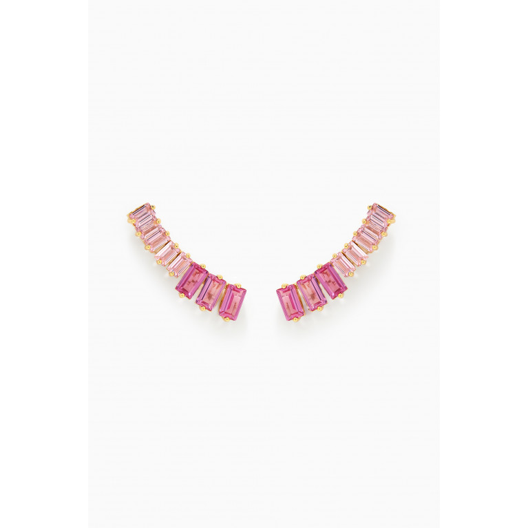 CZ by Kenneth Jay Lane - CZ Baguette-cut Crawler Earrings in 14kt Gold-plated Brass Pink