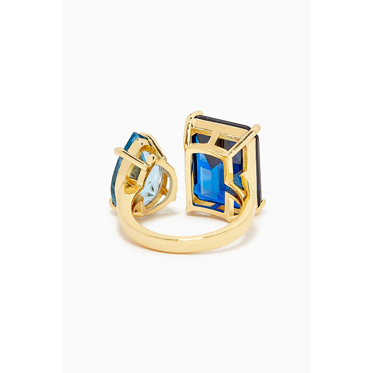 CZ by Kenneth Jay Lane - CZ Pear & Emerald-cut Open Ring in 14kt Gold-plated Brass Blue