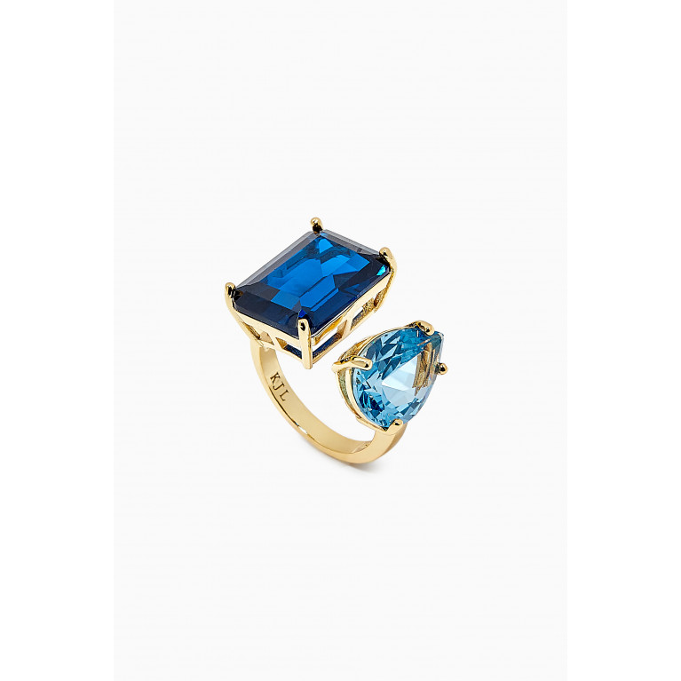 CZ by Kenneth Jay Lane - CZ Pear & Emerald-cut Open Ring in 14kt Gold-plated Brass Blue