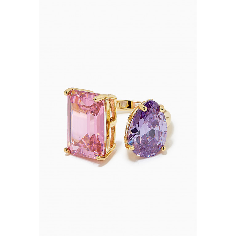 CZ by Kenneth Jay Lane - CZ Pear & Emerald-cut Open Ring in 14kt Gold-plated Brass Multicolour