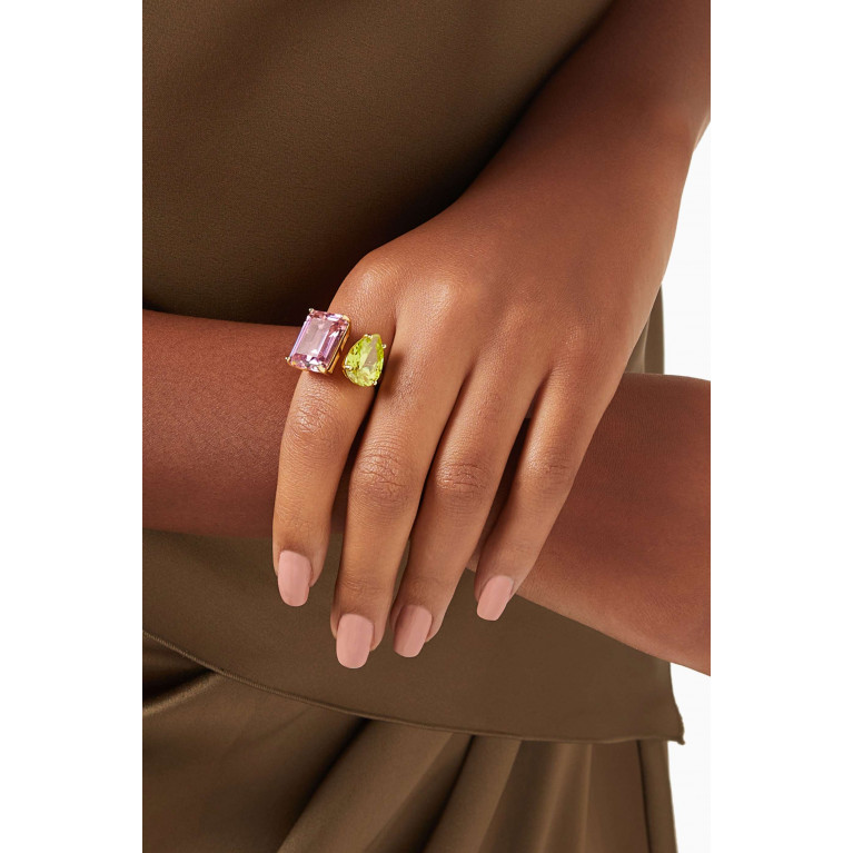 CZ by Kenneth Jay Lane - CZ Pear & Emerald-cut Open Ring in 14kt Gold-plated Brass Multicolour