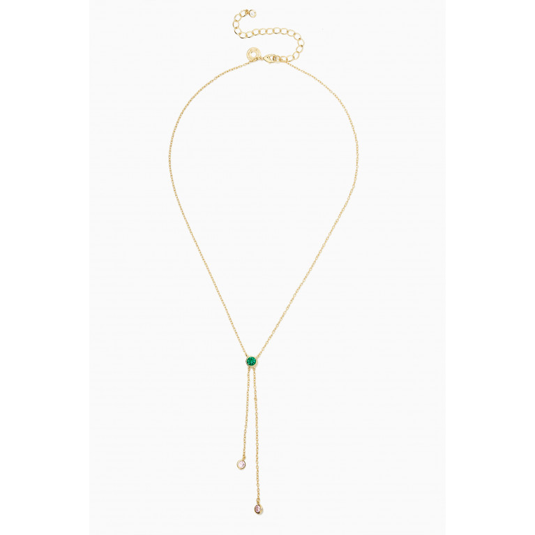 CZ by Kenneth Jay Lane - CZ Round-cut Lariat Necklace in 14kt Gold-plated Brass Multicolour