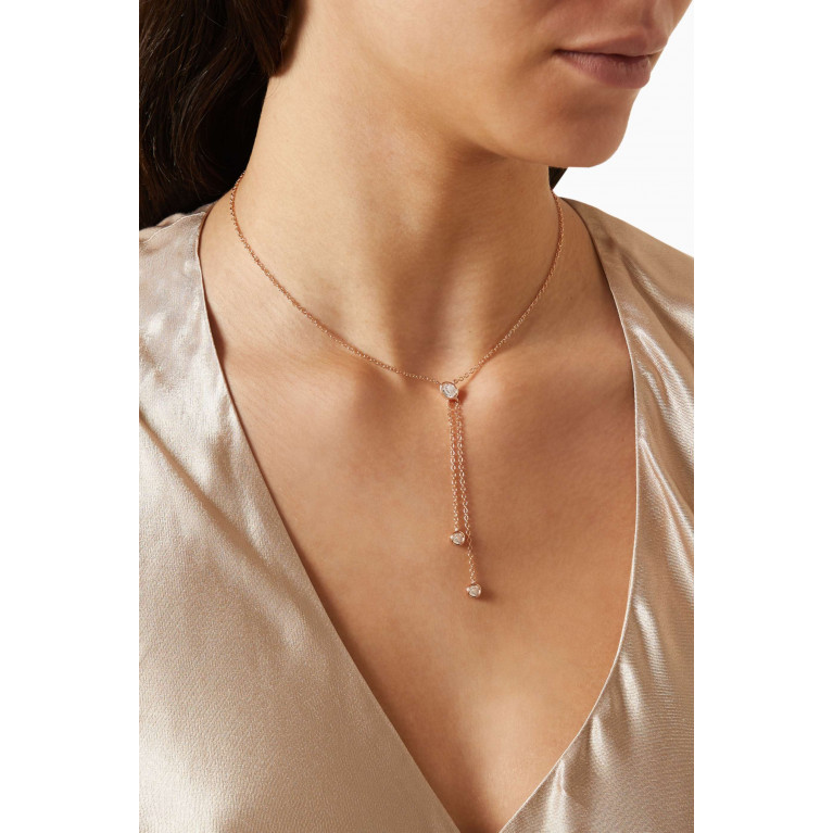 CZ by Kenneth Jay Lane - CZ Round-cut Lariat Necklace in 14kt Rose Gold-plated Brass Rose Gold