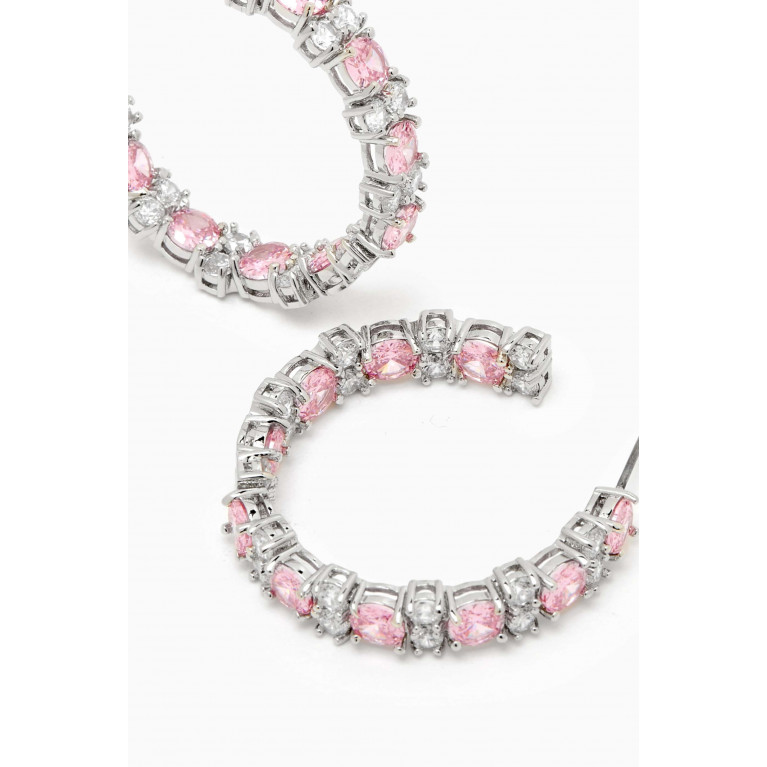 CZ by Kenneth Jay Lane - CZ Round-cut Hoop Earrings in Rhodium-plated Brass Pink