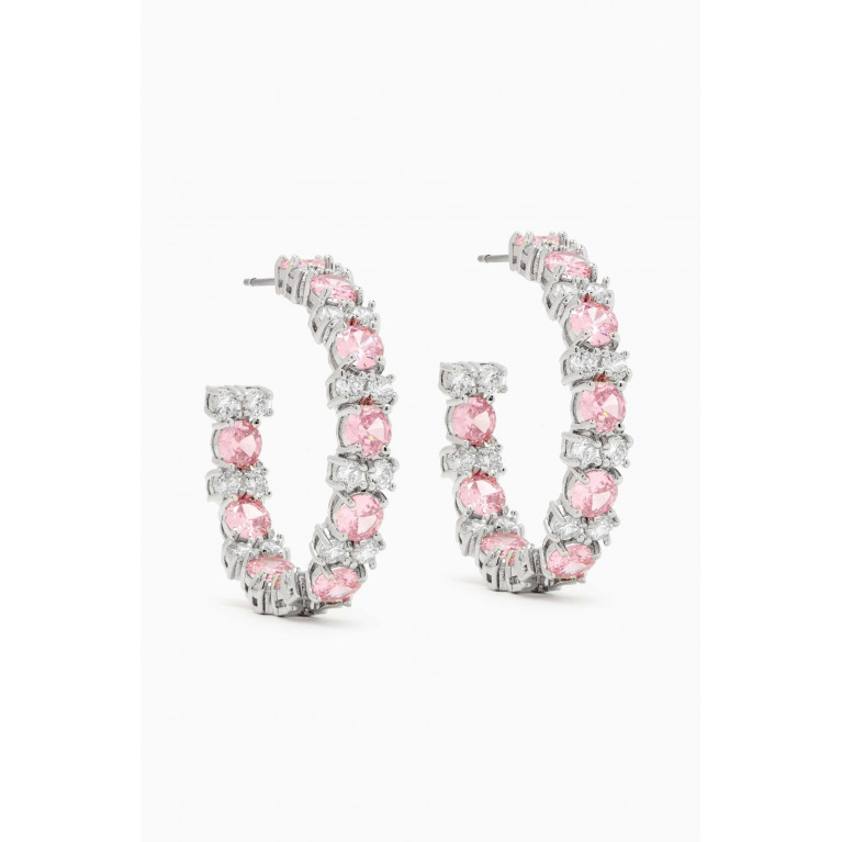 CZ by Kenneth Jay Lane - CZ Round-cut Hoop Earrings in Rhodium-plated Brass Pink
