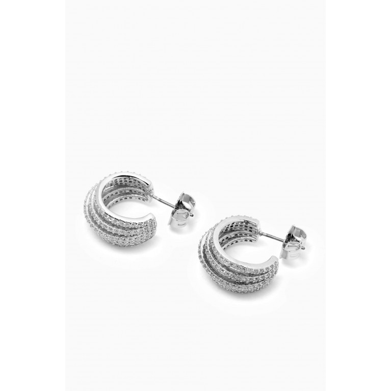 CZ by Kenneth Jay Lane - CZ Pavé Curve Earrings in Rhodium-plated Brass Silver
