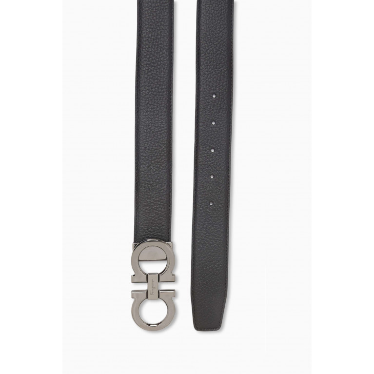 Ferragamo - Gancini Buckle Reversible Belt in Calf Leather Black