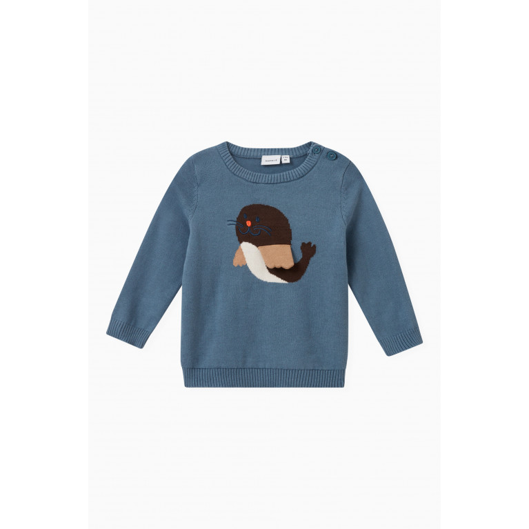 Name It - Long-sleeved Knitted Pullover in Organic Cotton Blue