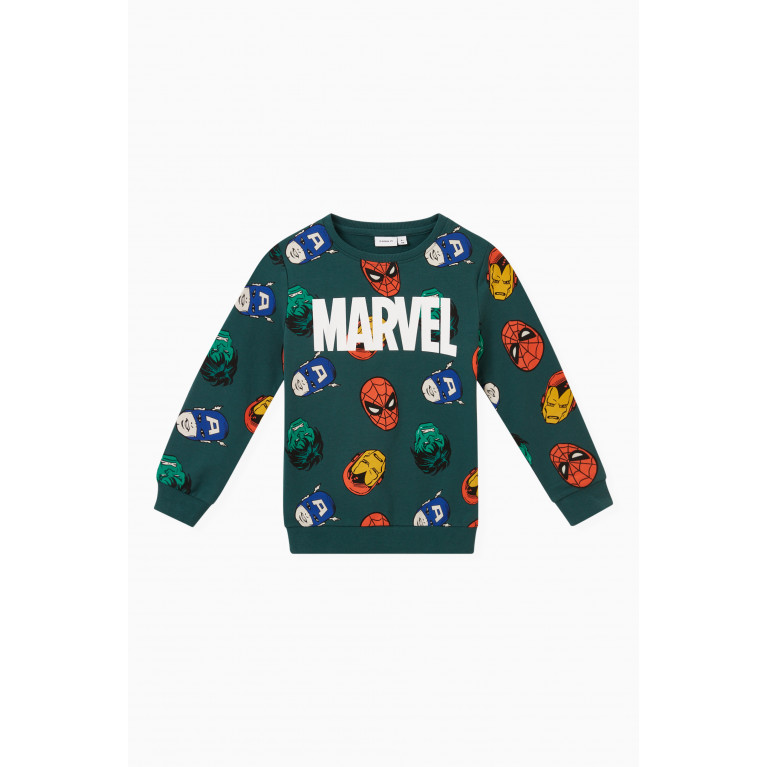 Name It - Marvel Print Sweatshirt in Cotton Green