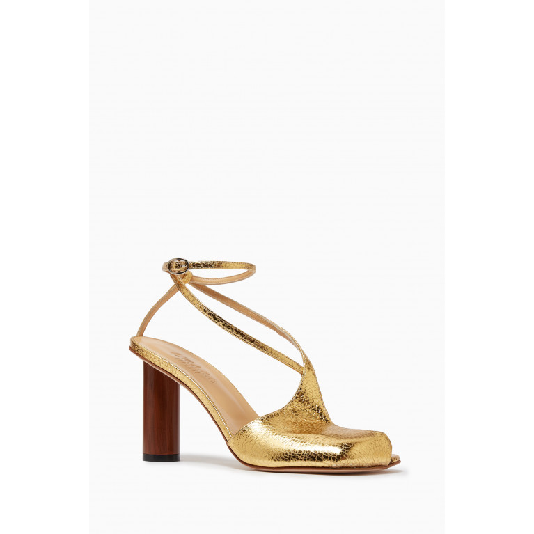 A.W.A.K.E Mode - Christine 95 Sandals in Croc-embossed Leather Gold