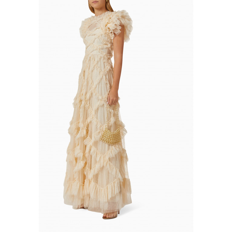 Needle & Thread - Genevieve Ruffled Gown in Tulle Neutral