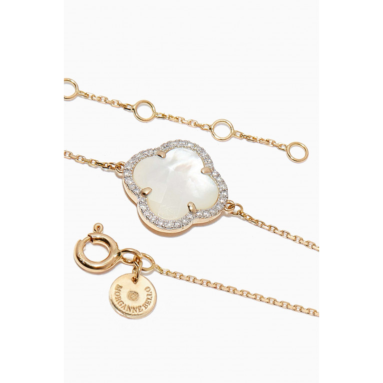 Morganne Bello - Victoria Clover Mother of Pearl & Diamonds Bracelet in 18kt Gold