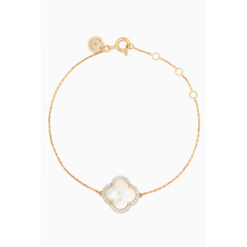 Morganne Bello - Victoria Clover Mother of Pearl & Diamonds Bracelet in 18kt Gold