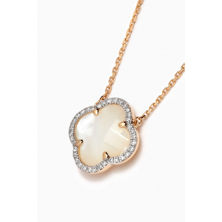 Morganne Bello - Victoria Clover Mother of Pearl & Diamond Necklace in 18kt Gold