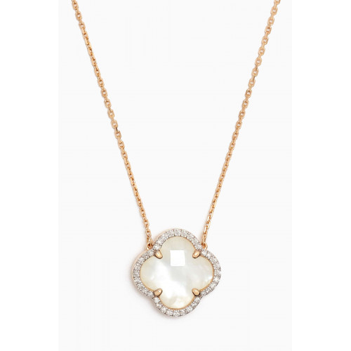Morganne Bello - Victoria Clover Mother of Pearl & Diamond Necklace in 18kt Gold