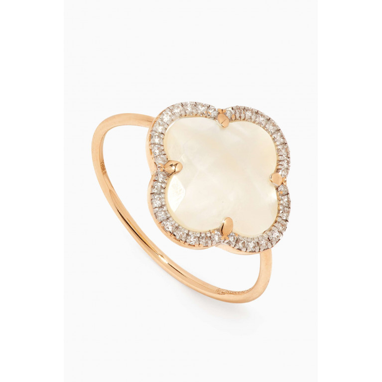 Morganne Bello - Victoria Clover Mother of Pearl & Diamond Ring in 18kt Gold