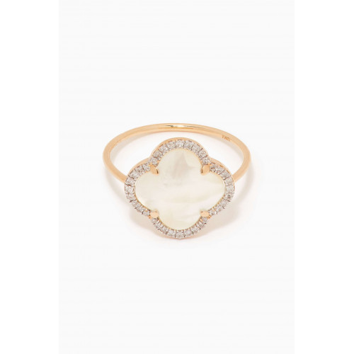 Morganne Bello - Victoria Clover Mother of Pearl & Diamond Ring in 18kt Gold