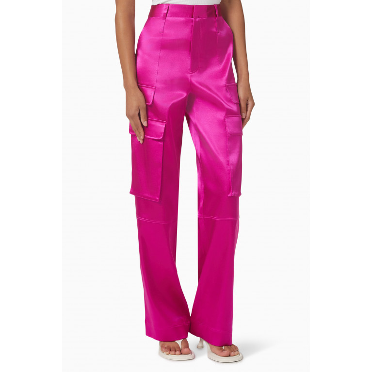 Frame - Relaxed Straight Cargo Pants in Satin Pink