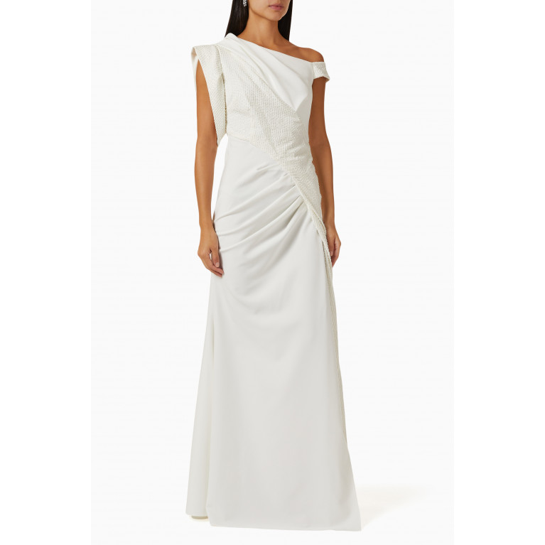 Avaro Figlio - Pearl-embellished Draped Maxi Dress in Cady