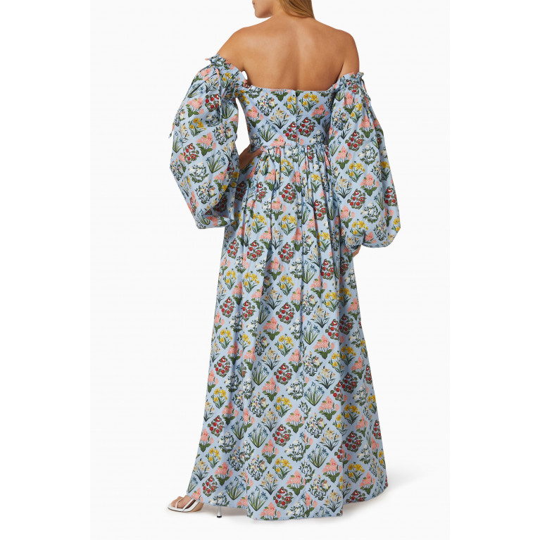 Agua Bendita - Alheli Off-shoulder Maxi Dress in Cotton Blue