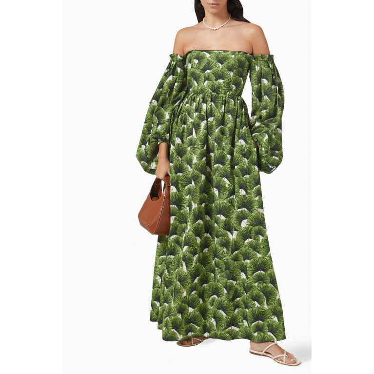 Agua Bendita - Alheli Off-shoulder Maxi Dress in Cotton Green