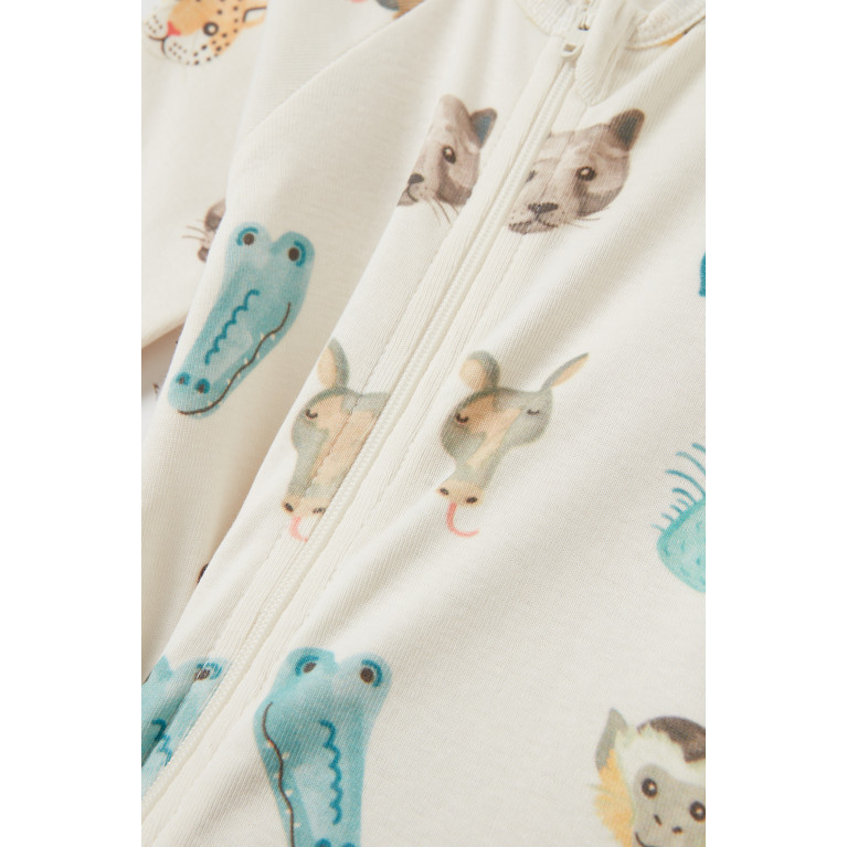 Purebaby - Jungle Faces-print Sleepsuit in Organic Cotton Multicolour