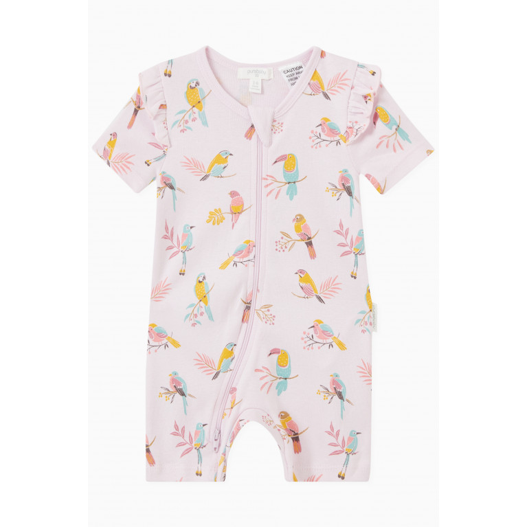 Purebaby - Parrot-print Ribbed Bodysuit in Organic Cotton