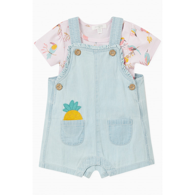 Purebaby - Parrot & Fruit Top & Overall Set in Cotton