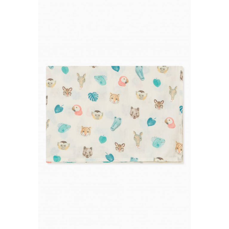 Purebaby - Jungle Faces-print Baby Wrap in Muslin Neutral