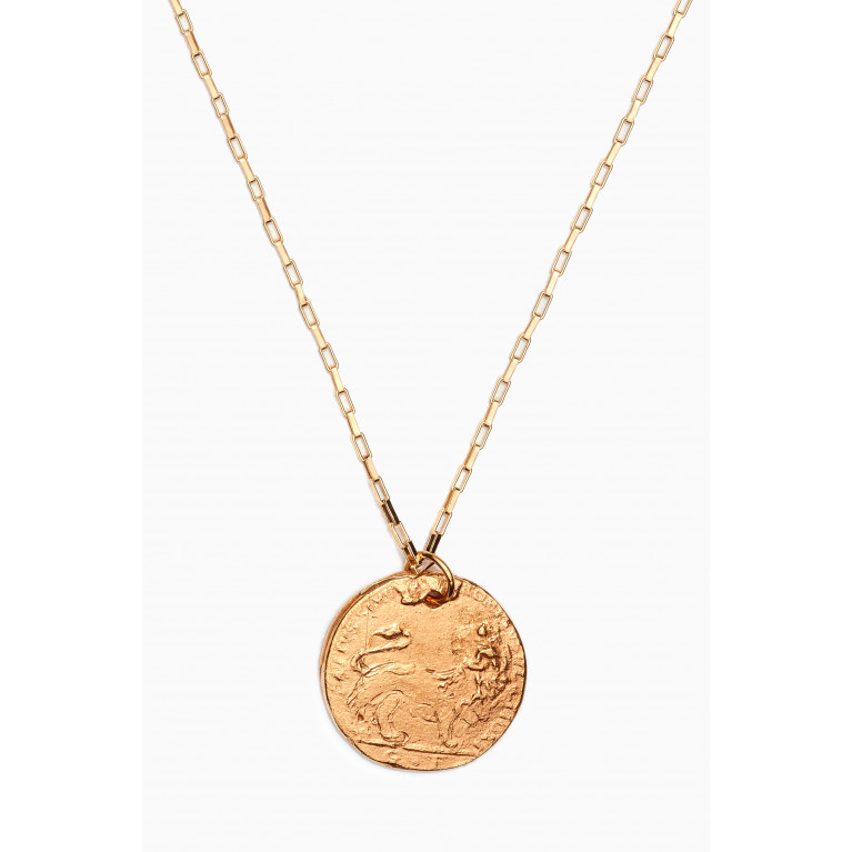 Alighieri - Medium Leone Necklace on Box Chain in 24kt Gold Plated Bronze