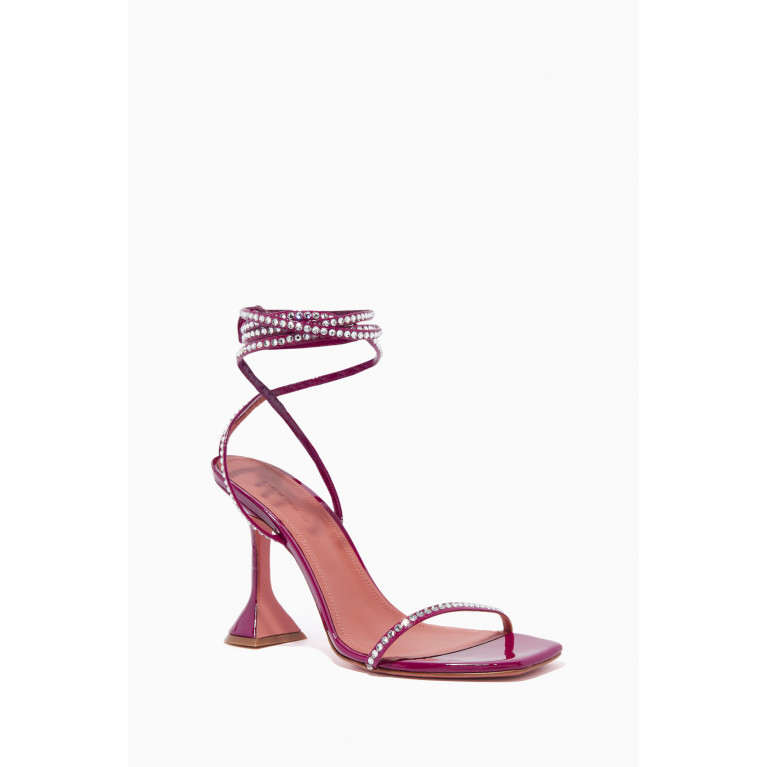 Amina Muaddi - Vita 95 Crystal Lace-up Sandals in Patent-leather Pink