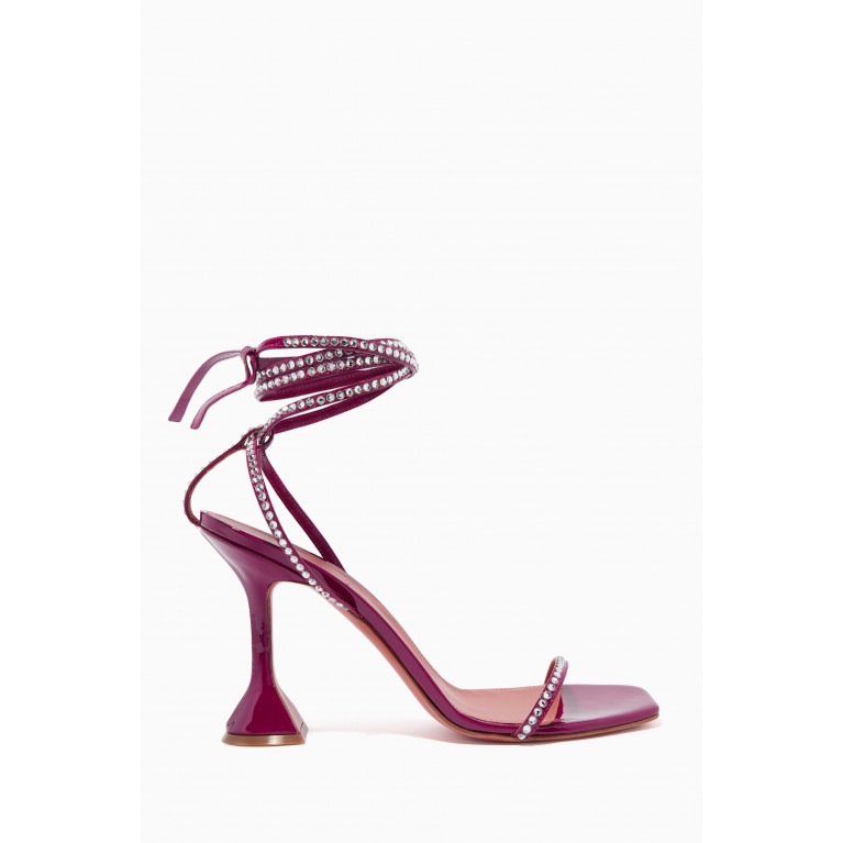 Amina Muaddi - Vita 95 Crystal Lace-up Sandals in Patent-leather Pink