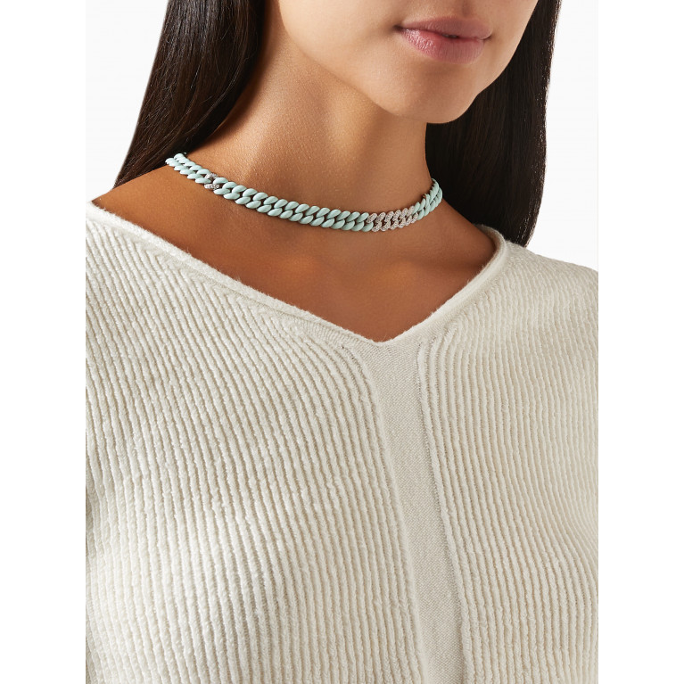Maison H Jewels - Diamond & Enamel Chain Necklace in 18kt White Gold Silver