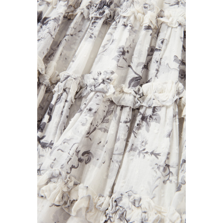 Needle & Thread - Fleur De Lis Smocked Dress in Cotton Grey