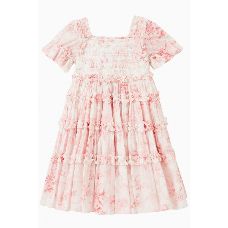 Needle & Thread - Fleur De Lis Smocked Dress in Cotton Pink