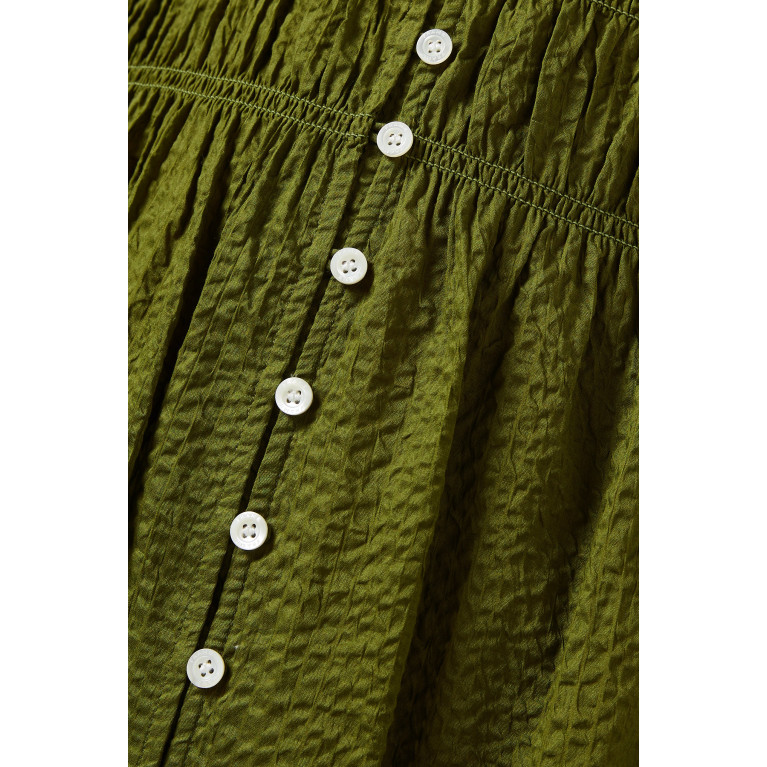 Frame - Ruched V-neck Smocked Midi Dress in Cotton