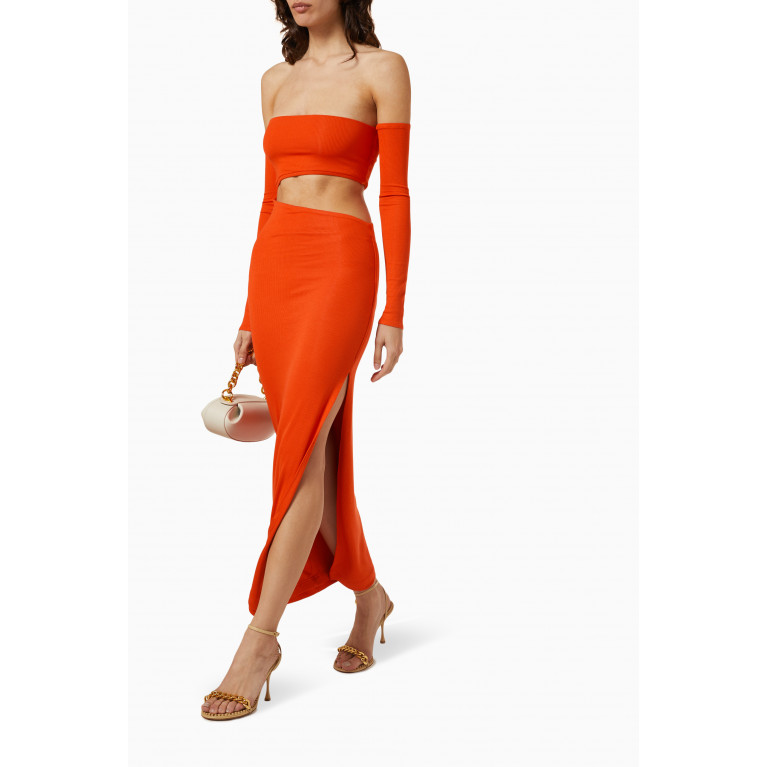 Lama Jouni - Cut-out Off-shoulder Dress in Stretch-viscose Orange