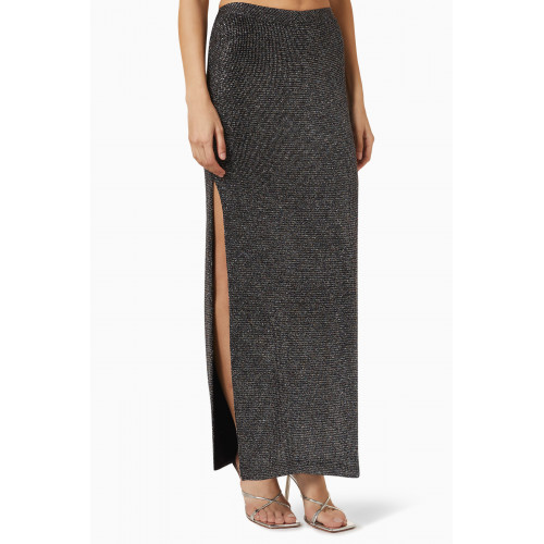 Lama Jouni - Side Slit Maxi Skirt in Ribbed Knit Silver