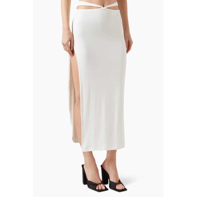 Lama Jouni - Strap Maxi Skirt in Ribbed Knit Neutral