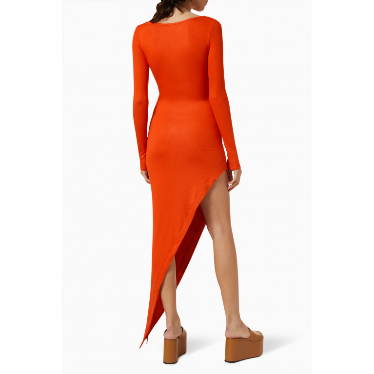 Lama Jouni - Slant Cut-out Dress in Stretch-viscose Orange
