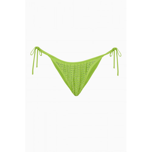 Self-Portrait - Rhinestone-embellished Brazilian Bikini Brief in Stretch-nylon Green