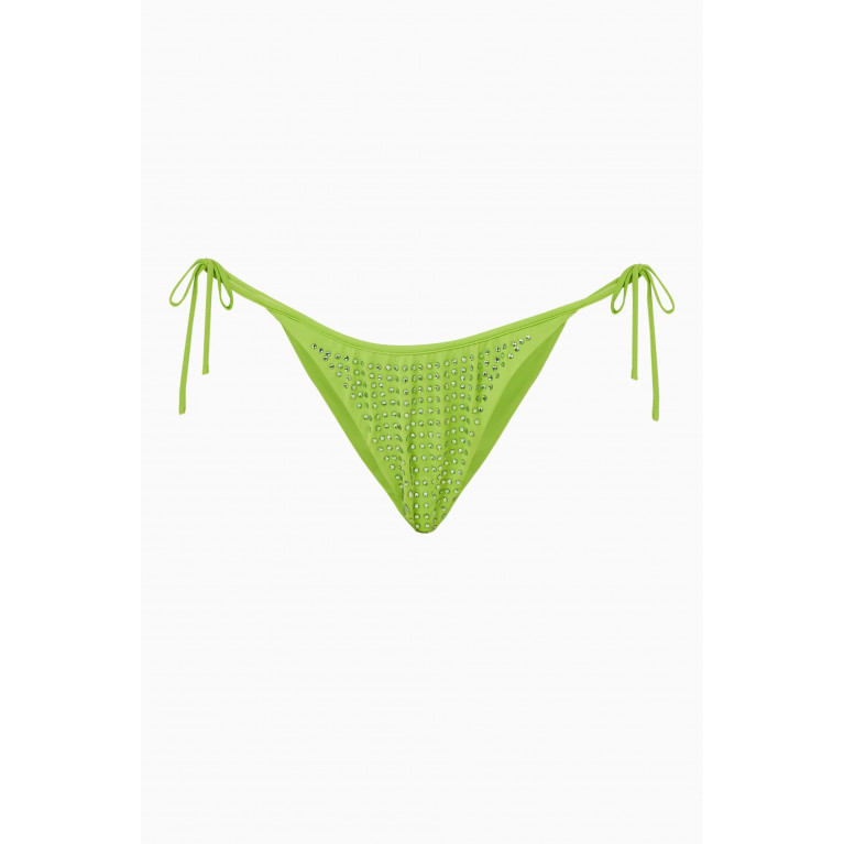Self-Portrait - Rhinestone-embellished Brazilian Bikini Brief in Stretch-nylon Green