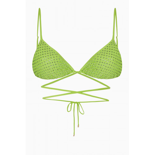 Self-Portrait - Rhinestone-embellished Triangle Bikini Top in Stretch-nylon Green