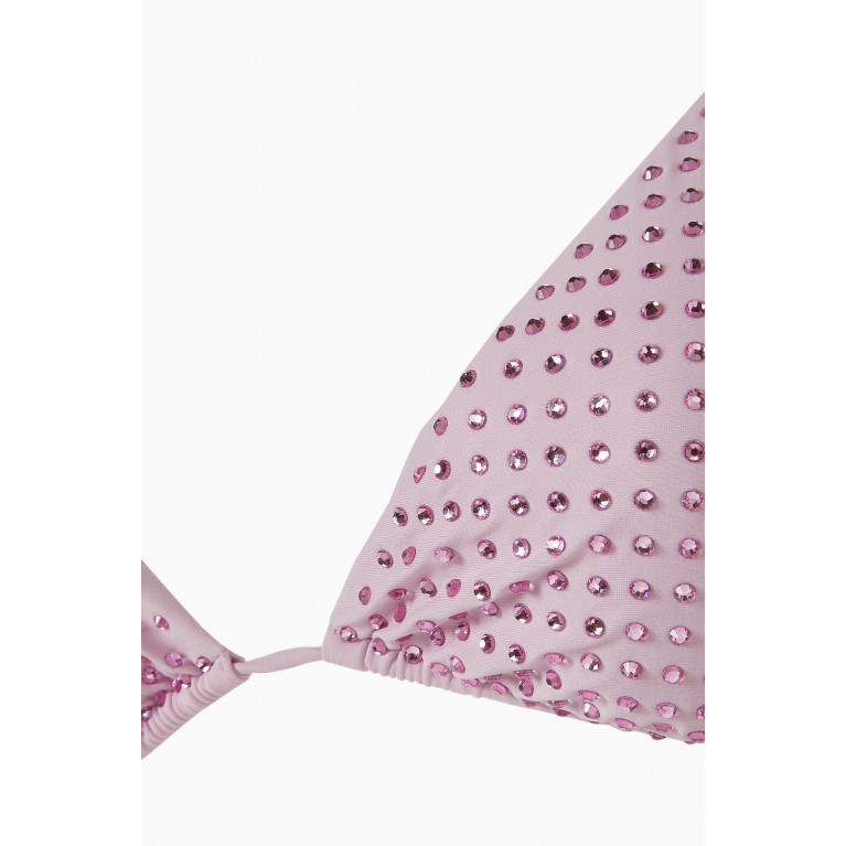 Self-Portrait - Rhinestone-embellished Triangle Bikini Top in Stretch-nylon Purple