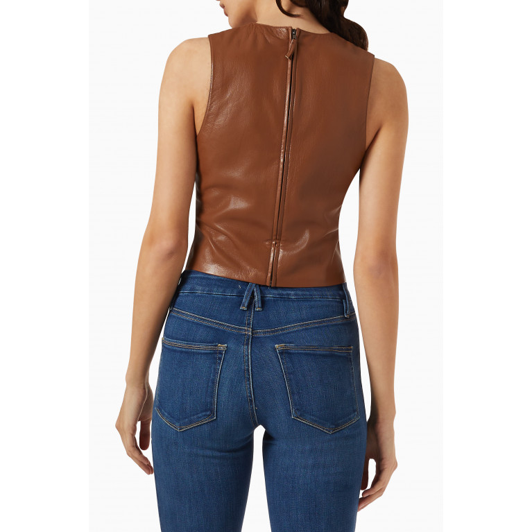 Good American - Shell Cropped Tank Top in Faux Leather Brown