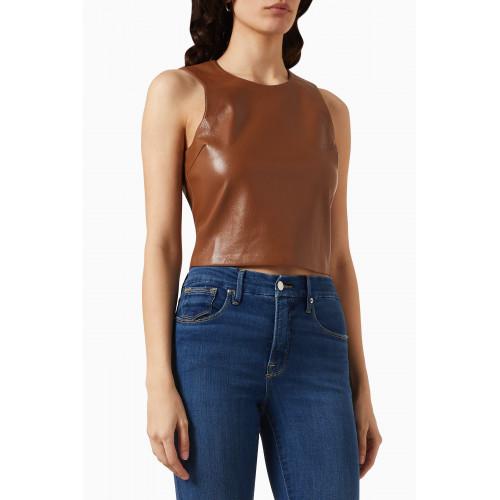 Good American - Shell Cropped Tank Top in Faux Leather Brown