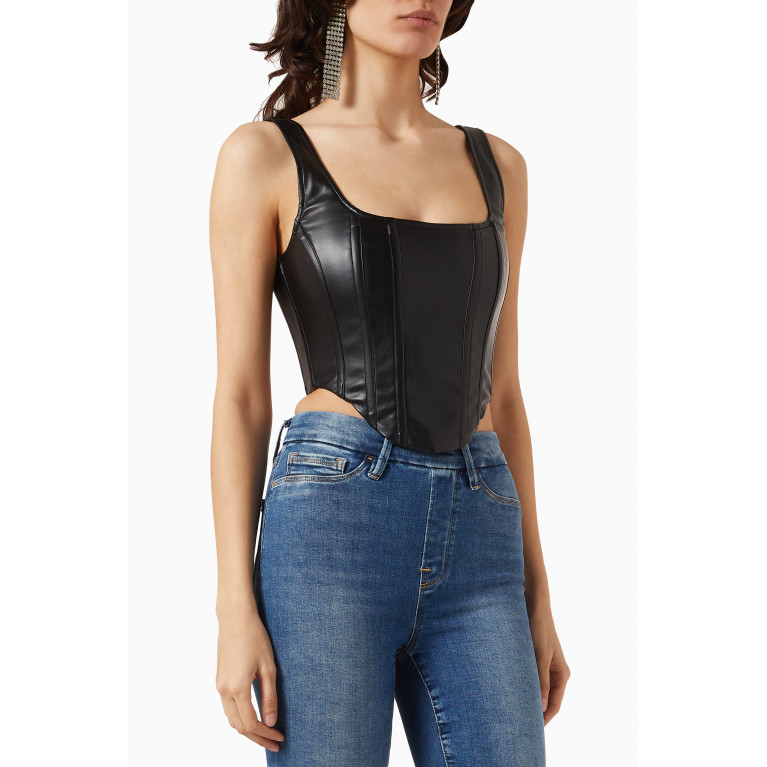 Good American - Lace-up Corset Top in Faux Leather