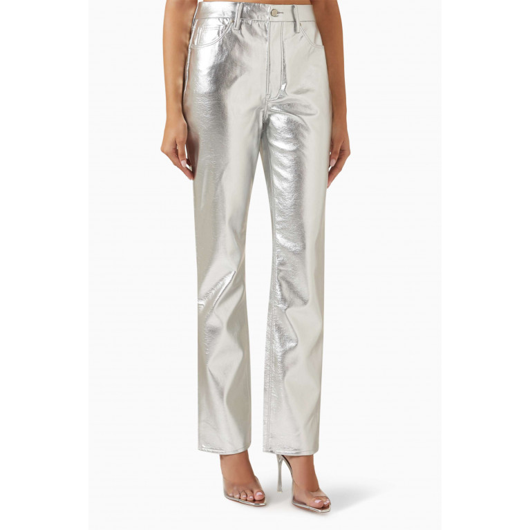 Good American - Good Icon Pants in Metallic Faux Leather Silver